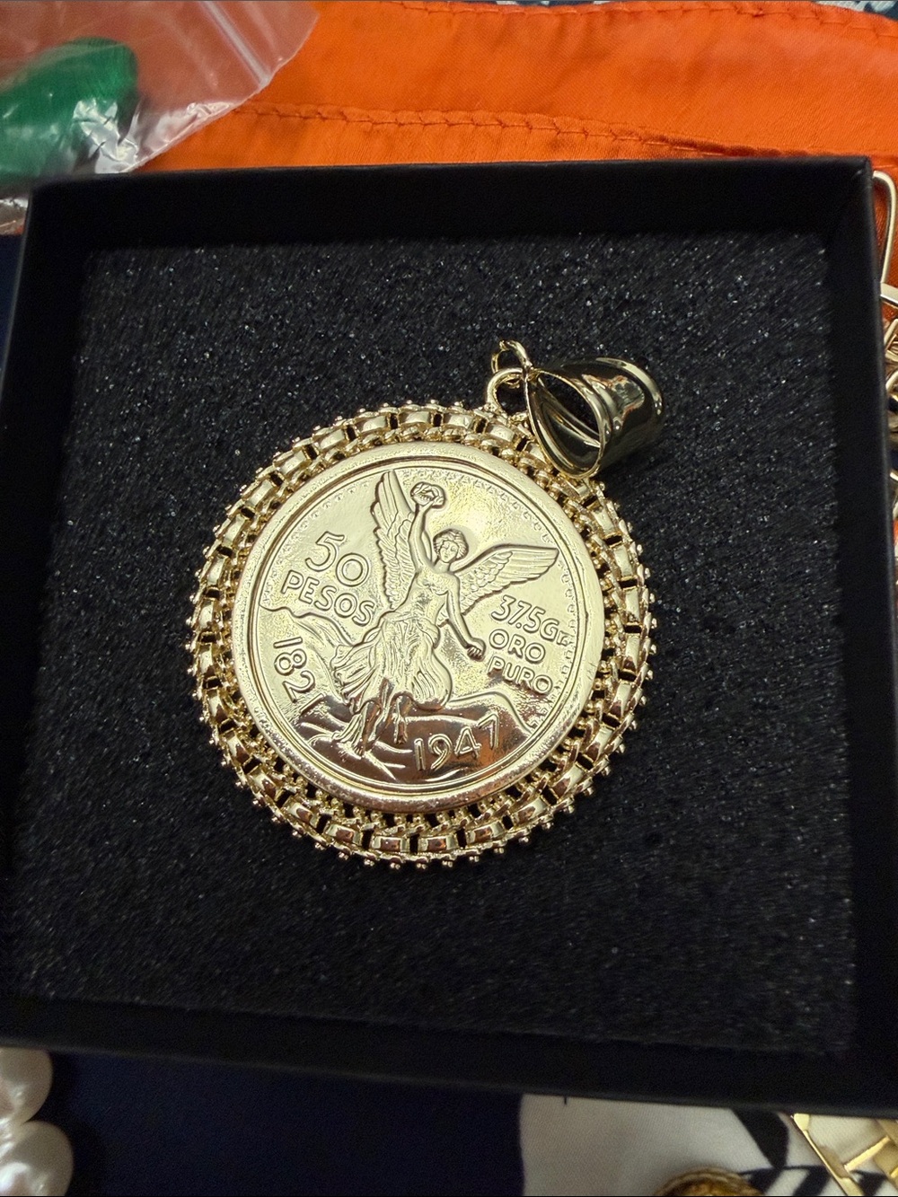 Gold Coin Pendant Necklace - 50 Pesos Design